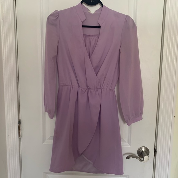 Lavender Long Sleeve Tulip Wrap Dress - Picture 2 of 3